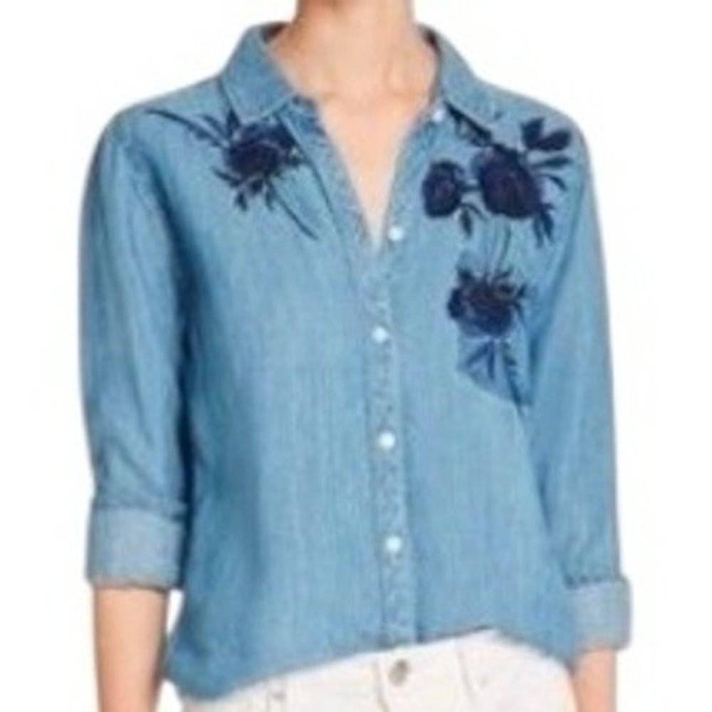 RAILS Chambray Shirt Button Up Floral Embroidered Long Sleeve EUC Size XS